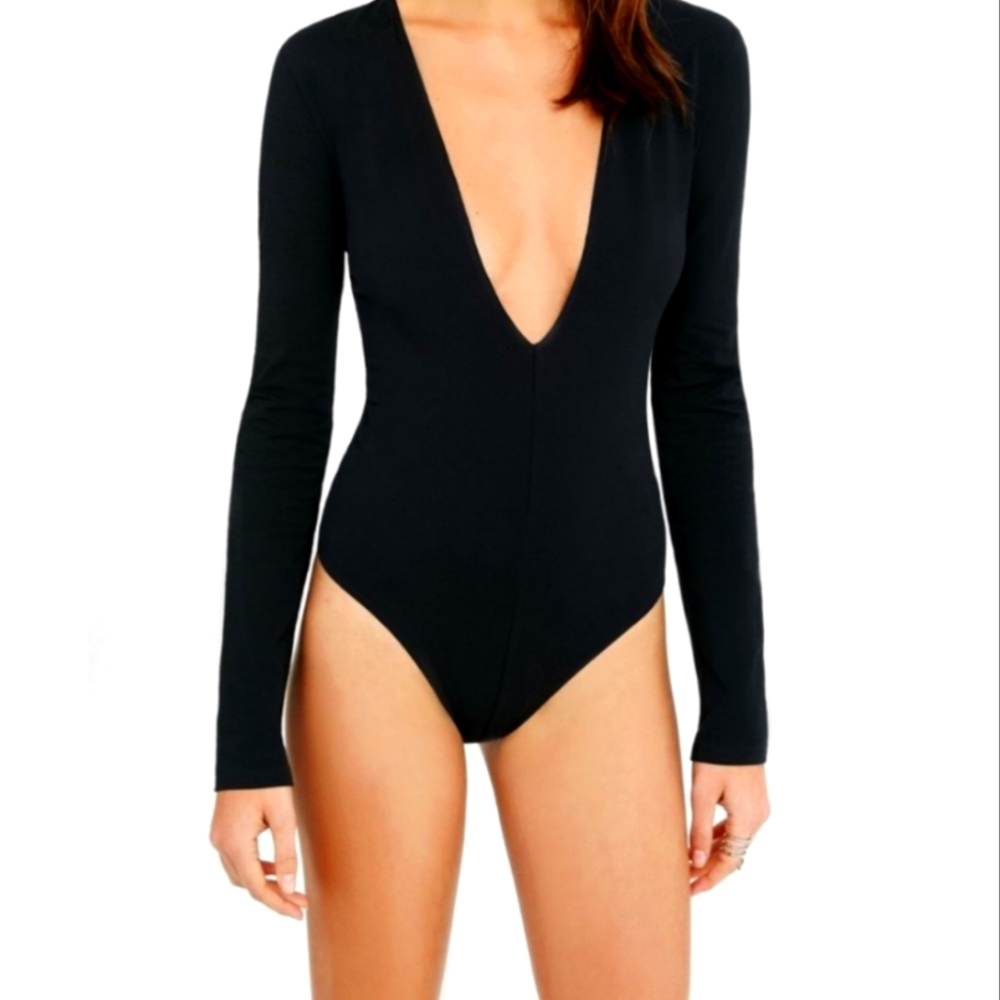 Express Black Deep V-Neck Bodysuit